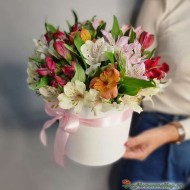 Шляпная коробка Микс альстромерий Шляпная коробка Микс альстромерий